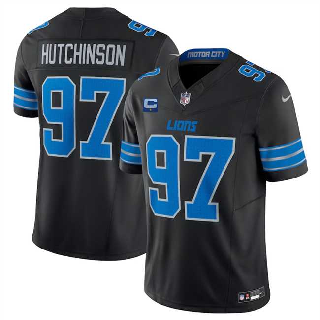 Men & Women & Youth Detroit Lions #97 Aidan Hutchinson Black 2024 F.U.S.E. With 1-Star C Patch 2nd Alternate Vapor Limited Stitched Jersey